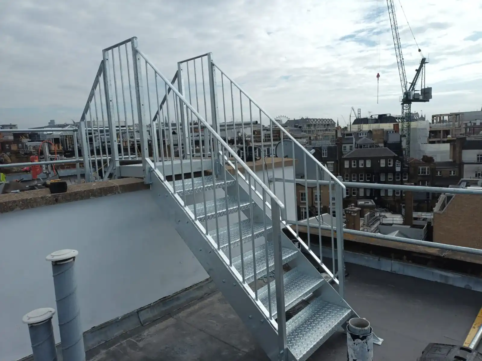 steel staircase on roof of a building